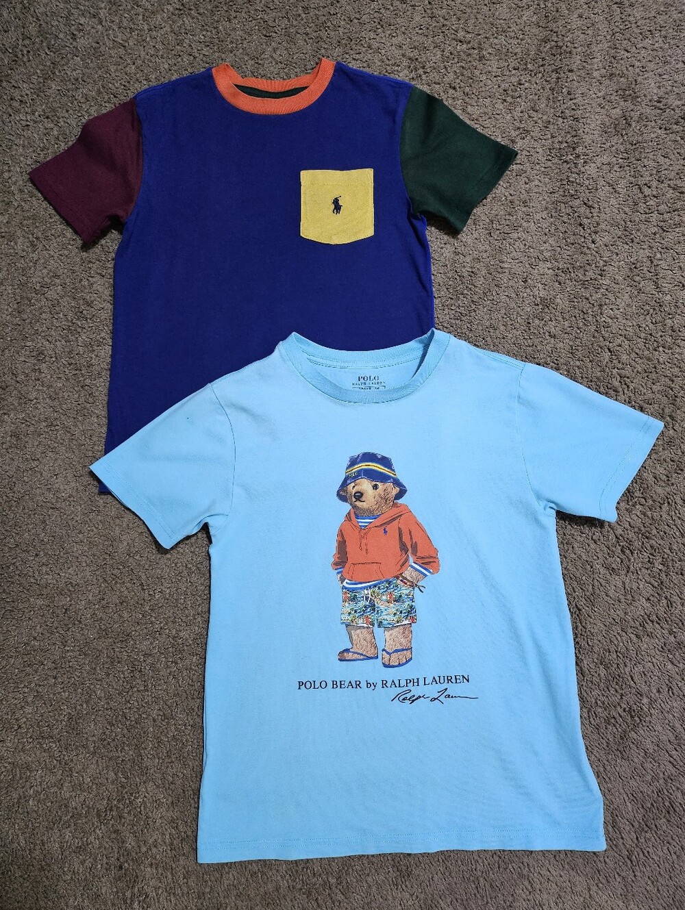 POLO RALPH LAUREN YOUTH COLORBLOCK/BEACH BEAR BUNDLE OF 2 T-SHIRTS SIZE S(8)